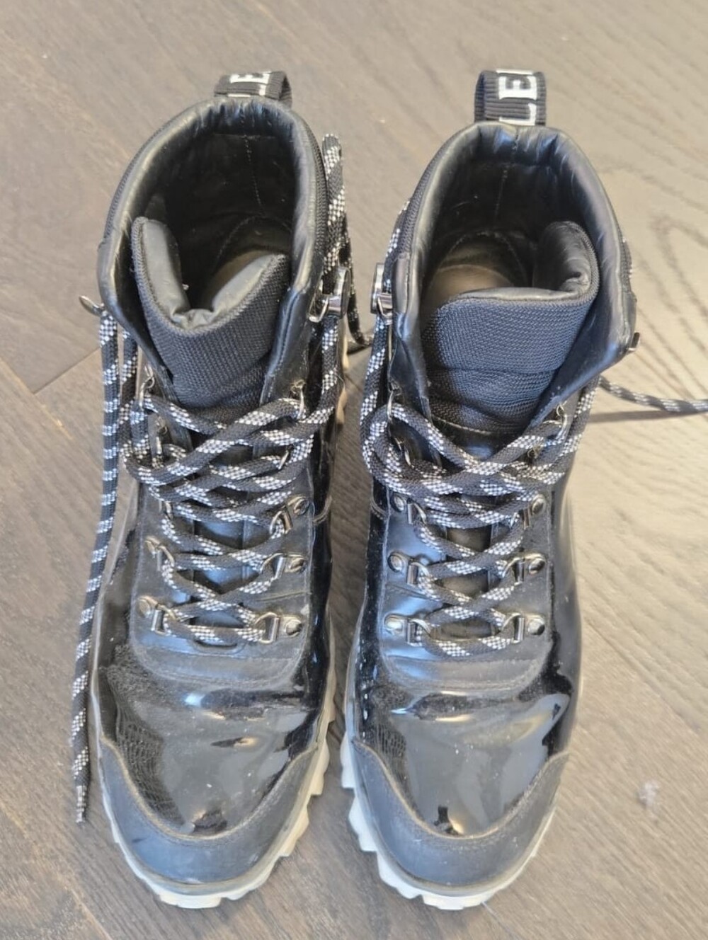 Moncler Black Patent Leather Lug-Sole Ankle Boots